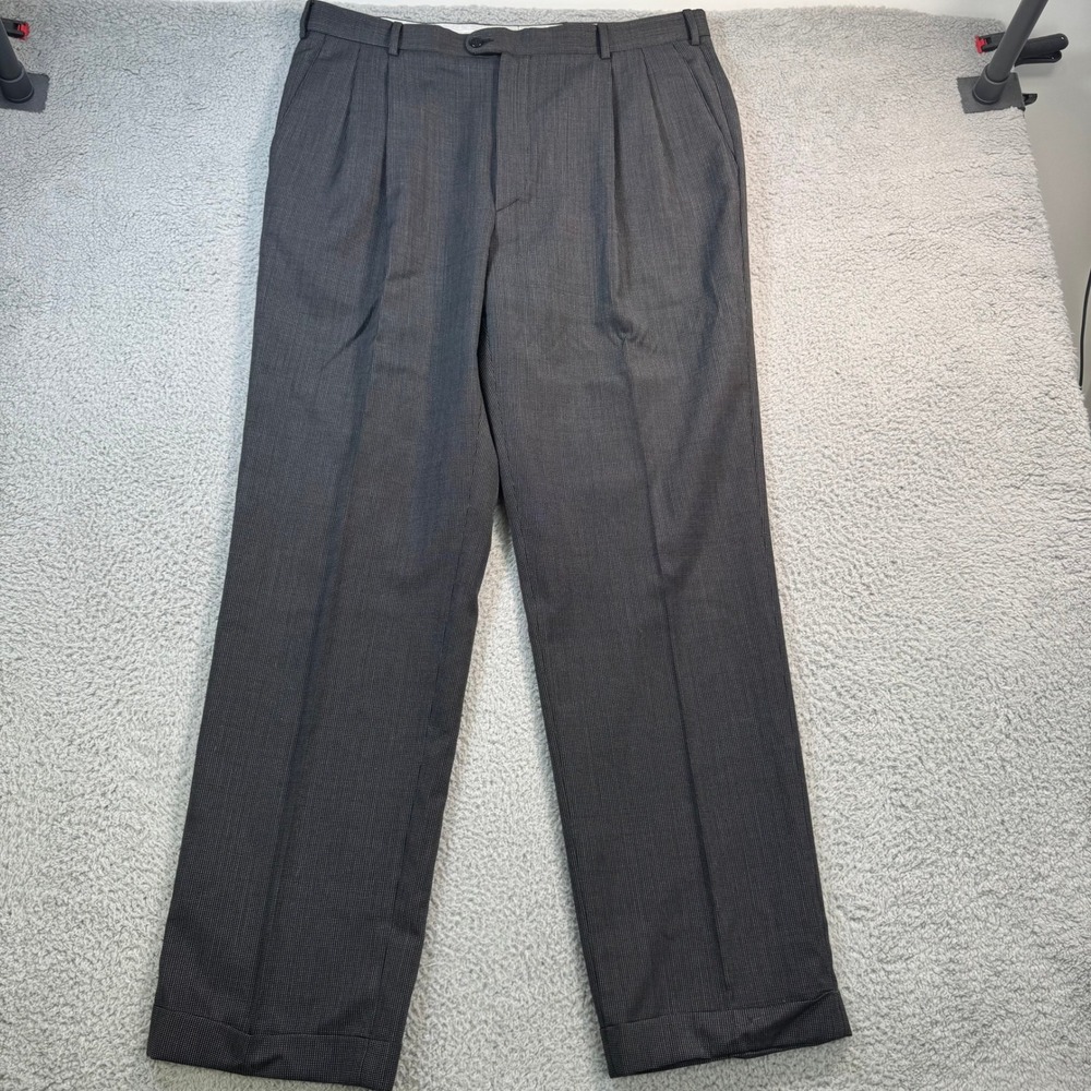 Zanella Bennett Mens 38x34 Black Pleated Virgin Wool Dress Pants Italy